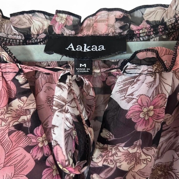 AAKAA Pink Floral Long Sleeve Mini Dress Size Medium - Picture 3 of 4